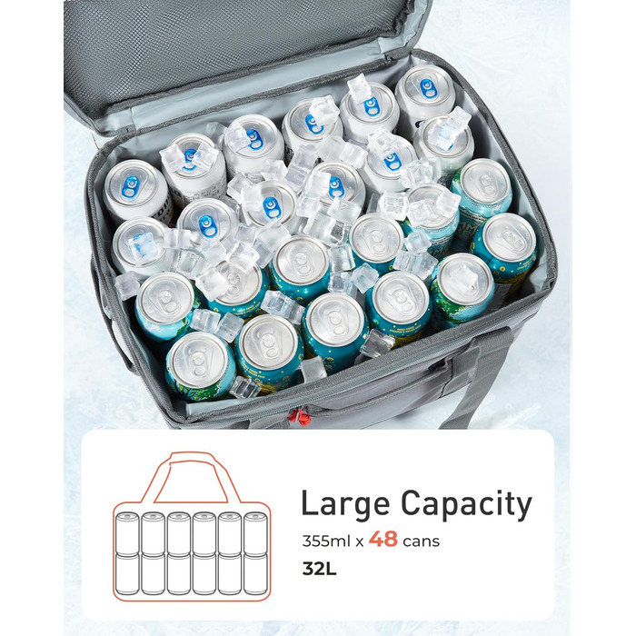 Термосумка TOURIT 32L сіра - ізольована, для пікніка, велика, складна, для транспортування продуктів