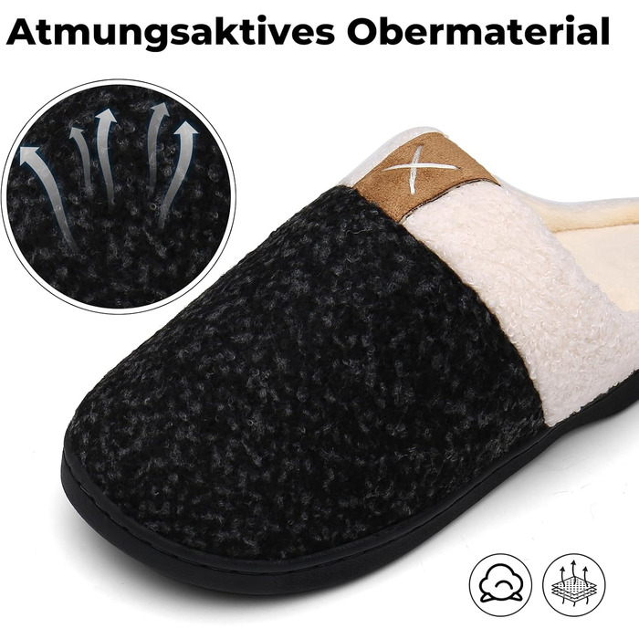 Тапочки зимові Mishansha для чоловіків та жінок, утеплені, з пам'яттю, з плюшем, 42/43 EU, чорні