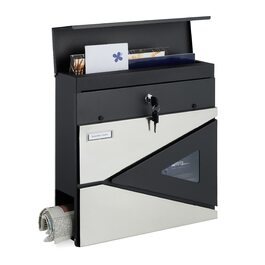 Поштова скринька Relaxdays HBT 37x37x11 см, сталь, чорний/срібний, з оглядовим вікном та замком