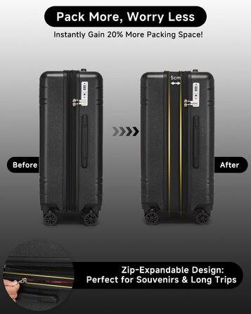 Набір валіз Sea Choice 3 шт. з жорстким корпусом, розширюваний, легкий, з 4 колесами, з тримачем для напоїв та TSA замком, чорний