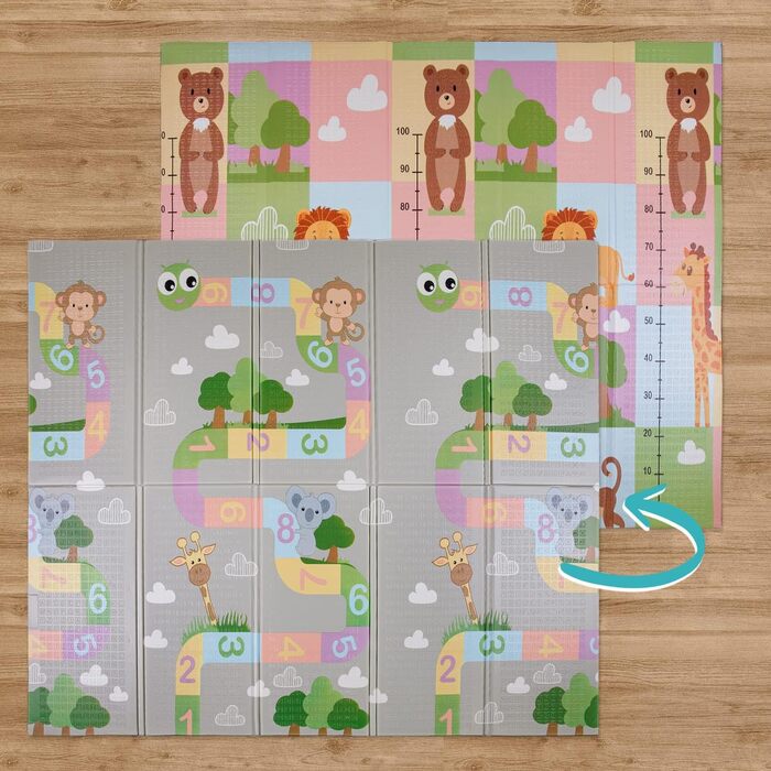 Paco Home дитячий ігровий килимок-мат складний, двосторонній, з тваринами, 150x200 см, різнокольоровий