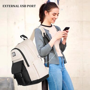 Жіночий рюкзак MOMUVO для підлітків та жінок, для ноутбука 15.6' | Коледжний рюкзак для школярок та студенток (Чорний, Бежевий)