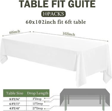 Vnituasr 10-Pack White Rectangular Tablecloth, 153×260 cm Polyester Table Covers