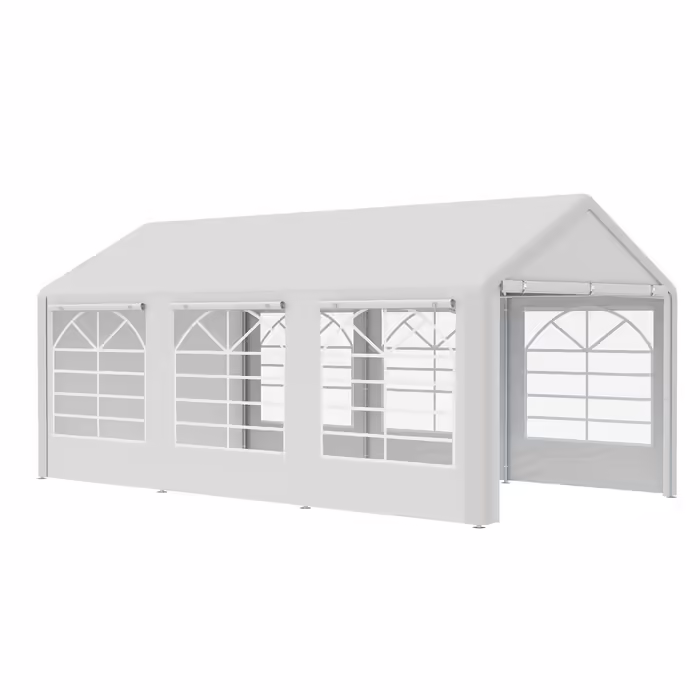 Outsunny Gazebo Party Tent Garden Tent Gazebo with 4 Side Walls Window Polyester+Metal White 3x6m | Aosom