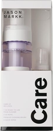 Jason Markk Care Kit, 7 oz/207ml ready-to-use foam cleaner, 2 oz/59ml Repel Spray, Premium Cleaning Brush, 3 Quick Wipes Wet Cleaning Cloths, for Leather, Suede, Nubuck, Cotton