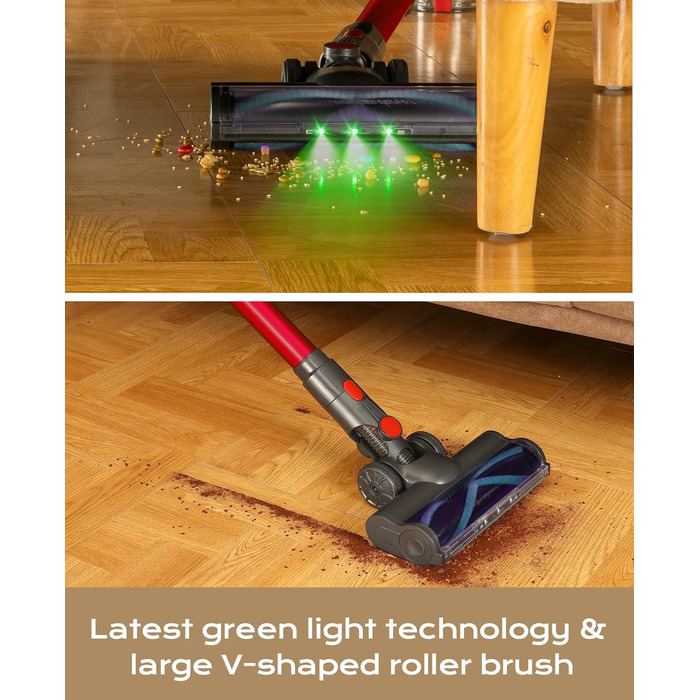 Бездротовий акумуляторний пилосос V15, 35KPa, 6-в-1, для твердих підлог та килимів, видалення шерсті тварин (червоний)