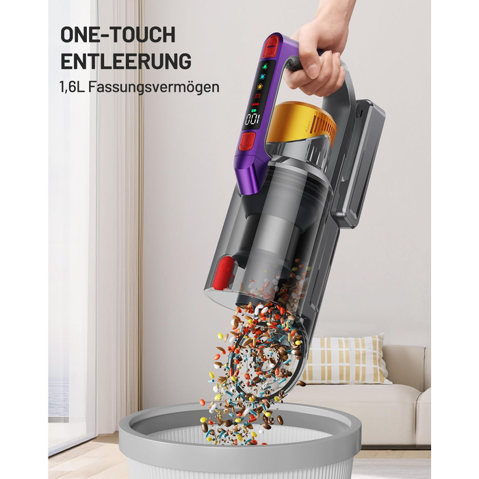 Kissfo Cordless Vacuum Cleaner, 45000Pa/550W/70 Mins Vacuum Cleaner with Self-Standing Function, Anti-Tangle Floor Brush, Scent Card, Highly Efficient Hypa-Filter System for Hard Floors, Carpets, Pet Hair