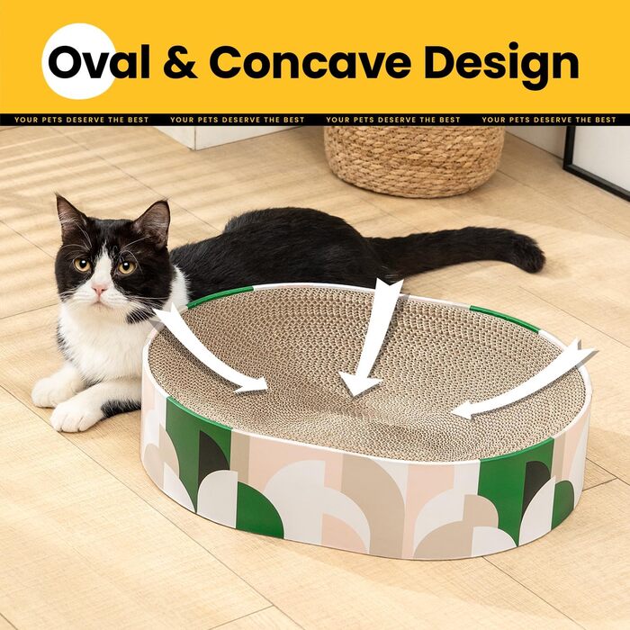 Кігтеточка для котів Conlun 2 в 1: овальна, з мискою та гніздом, з гофрованого картону (43x33x10 см)