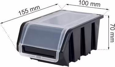 Stackable Boxes Set – Stackable Box with Lid 155x100x70 mm – Transparent Storage Box, (5x, Black)
