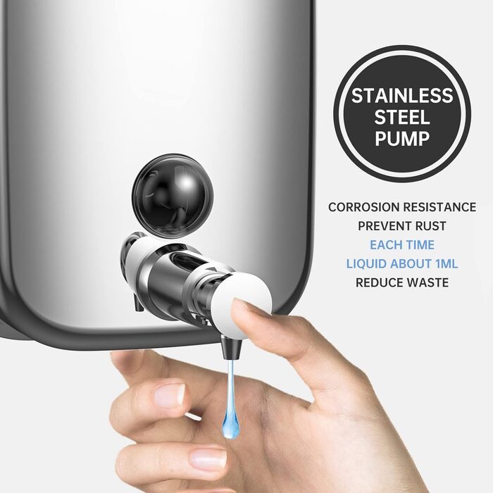 Stainless Steel Wall Mounted Soap Dispenser - 1000ml - Hygienic Easy Push - Plusssen SS-1000ml