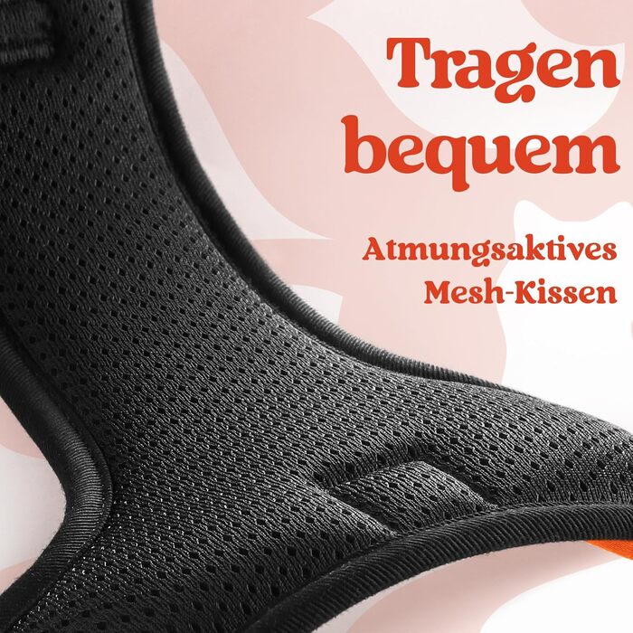 Нашийник для собак Rabbitgoo великих порід, регульований, анти-тяга, з ручкою, м'який, світловідбиваючий, помаранчевий, L (1 шт.)