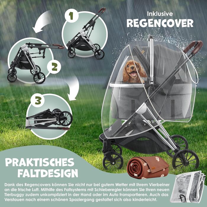 Візок для собак 3в1: візок-переноска, сумка-переноска, лежанка. До 20 кг, великі колеса, сітчасті вікна, дощовик, тримач для напоїв, м'яка ковдра. Підходить для собак та котів, колір антрацит.