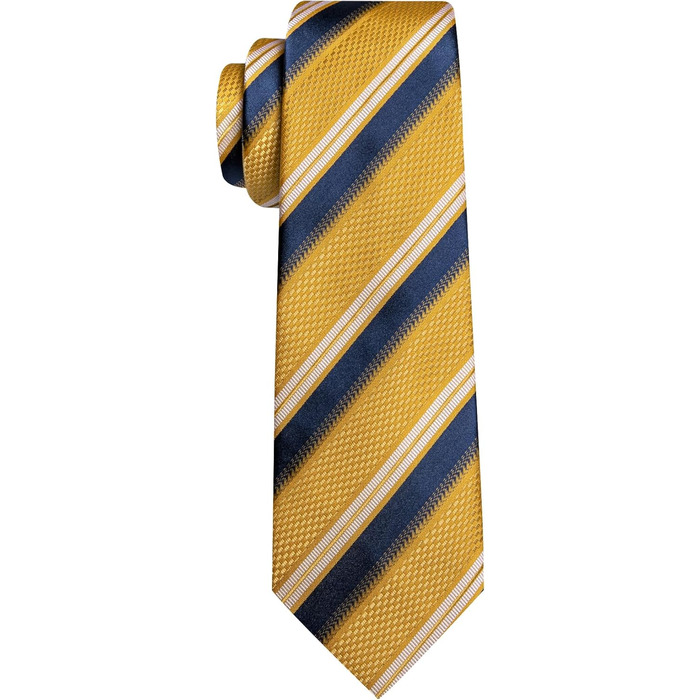 Чоловічий подарунковий набір: краватка в смужку, краватки-кліпса, кишеньковий хустинка, запонки, золото, темно-синій, для весілля, ділових зустрічей, свят