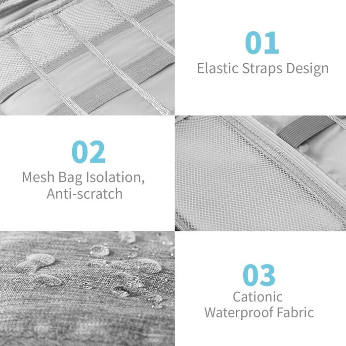 Органайзер для кабелів та аксесуарів для подорожей, бізнесу та роботи - сірий (Single Layer)