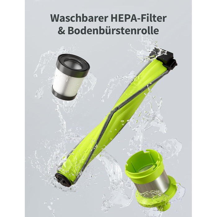 Бездротовий акумуляторний пилосос Kalado 27000Pa, 250W, 45 хв роботи, 1000 мл, для твердих поверхонь, плитки, шерсті тварин, зелений