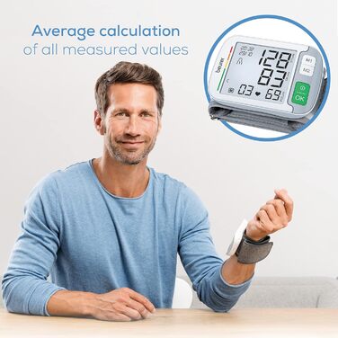 Тонометр Beurer BC 51 на зап'ясті: клінічно перевірений, з індикатором позиціонування, великим екраном, кольоровим індикатором ризику та визначенням аритмії, 2 x 120 місця пам'яті