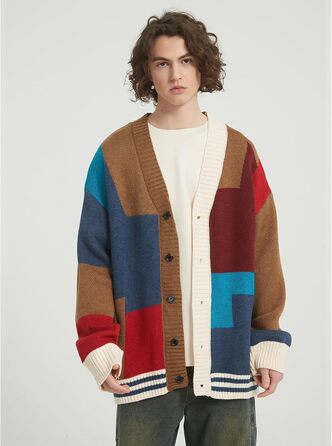 Чоловічий в'язаний кардиган Gurunvani з довгими рукавами та ґудзиками, XXL, чорний