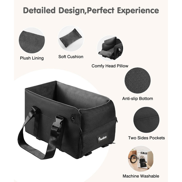 Крісло-переноска для собак Pawaboo: комфортне та безпечне автокрісло для маленьких собак до 11 кг (чорний/сірий)