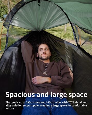 Гамак-намет для кемпінгу з москітною сіткою та сонцезахистом, 290x140 см, великий простір, багатофункціональний, легкий, з ременями для кріплення до дерева, підлоговий намет для відпочинку на природі, пішохідний туризм, зелений