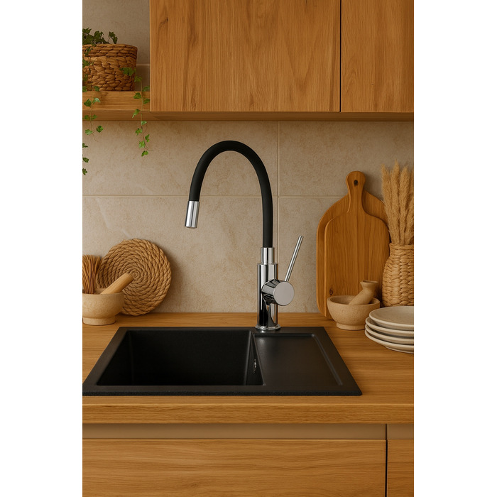 Кухонний змішувач Granite Sink, чорний з сріблом