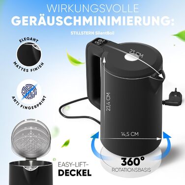 Stillstern Kettle with Temperature Setting [1.7L | 40-55-70-85-100°C], 12 Hour Keep Warm, Precision Stainless Steel Spout, Anti-Fingerprint, Fast Heating [2200W], Quiet, Stable Base