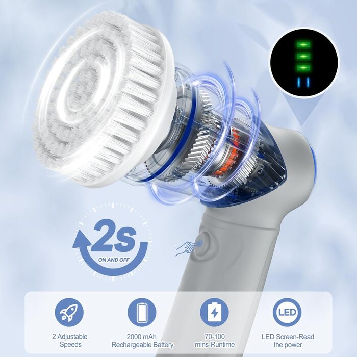 Electric Cleaning Brush for Bathroom, Electric Cleaning Brush with LED Display, Spin Scrubber with 5 Brush Heads, Handheld Cleaning Brush for Household, Floor, Car Tires, Type-C Fast Charging, 2 Modes
