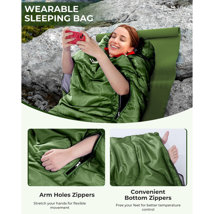 3-4 Season Sleeping Bag - Waterproof Camping Sleeping Bag for Adults - 220x84cm, 1.9KG