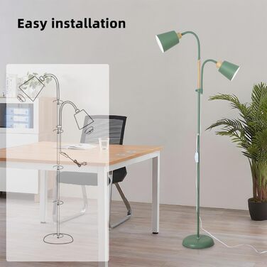 Стійка лампа ANTENLICHT YOYO з двома висувними лампами | 2xE27, 60W | 360° регулювання | Вінтажний дизайн, метал | 159 см, зелений | Без лампочки