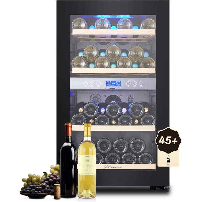 Kalamera 45 Bottle Dual Zone Wine Refrigerator - 120 Liter Capacity with LCD Display