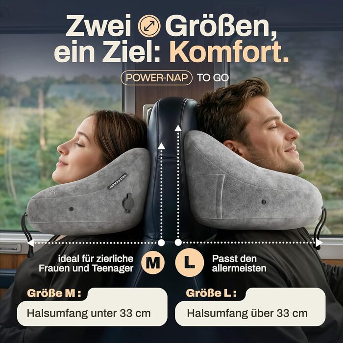 Подушка для шиї HELDENWERK® Air: 5 положень, регульований тиск, знімний капюшон | Подушка для подорожей на літаку/автомобілі, м'яка, сірого кольору, велика