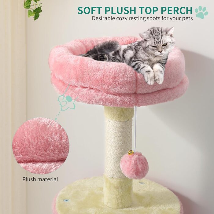 Кігтеточка YITAHOME XXL для котів, 142 см, рожева. З 8 стовпчиків сизалю, 3 платформ, 2 ховалок, гамаком, іграшками та дощечкою для шліфування кігтів.