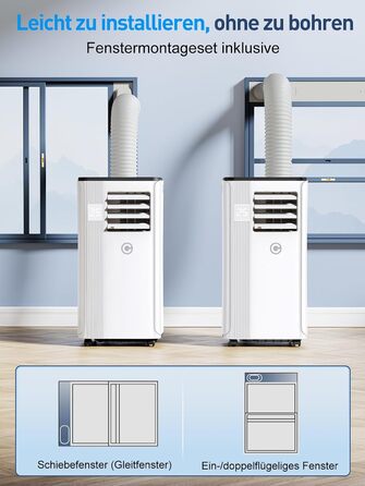 Мобільний кондиціонер Klimaanlage 9000 BTU 3-в-1: охолодження, осушення, циркуляція повітря, LED дисплей, пульт, таймер, тихий, енергоефективний, для приміщень до 88 м³