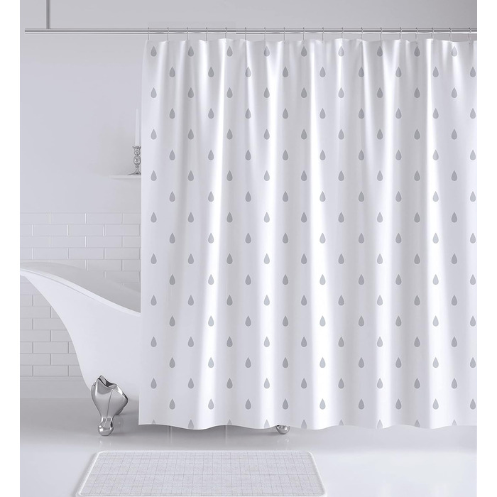 Штора для душу YOUNG DA текстильна біло-сіра з малюнком 