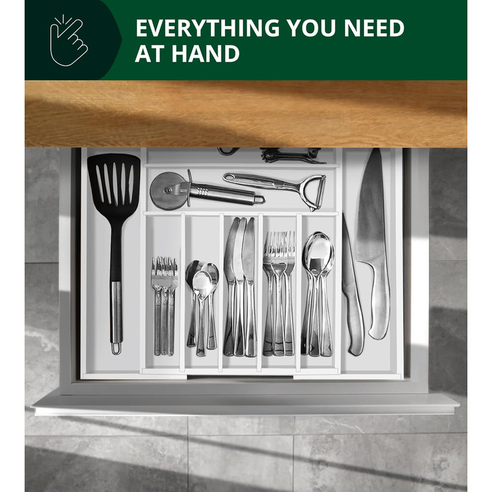 Органайзер для столових приладів ROYAL CRAFT WOOD з бамбука, 9 відділень (20x17.5 см), білий - тримач для ложок, виделок, ножів та кухонного приладдя