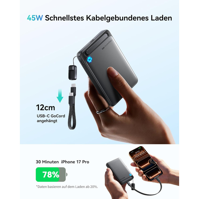 INIU Power Bank Magsafe 10000mAh 45W Qi2, чорний. З кабелем USB-C та підставкою, для iPhone 17/16/15/14/13