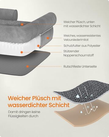 Ортопедичне ліжко для собак Feandrea, м'яке, з піднятими бортиками, 91x68x18 см, знімний чохол, антиковзаюча підставка