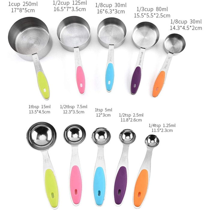 FBHappiness Measuring Spoon Set, Stainless Steel Measuring Spoon, Measuring Cup, 10-Piece Set with Scale, Measuring Spoon for Coffee Aroma, Baking Tool (Color: Multicolor, Size: 10 Pieces) (Multicolor, 10 Pieces)
