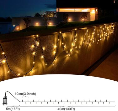 Ланцюжок вогнів BOLWEO 40M 400LED, тепле біле освітлення для ялинки, дому та саду, IP44, 8 режимів, таймер