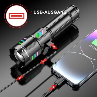 Ліхтар LED акумуляторний тактичний, 500000 люмен, 5 режимів, плавне регулювання яскравості, для кемпінгу та надзвичайних ситуацій, чорний