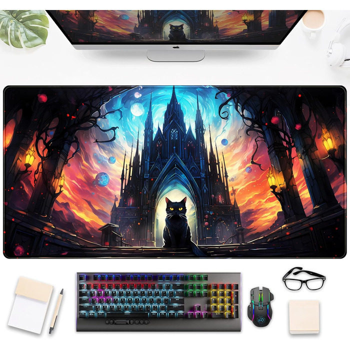 Килимок для миші Moon Mushroom Gaming з принтом Magic Castle Cat, XXL 80x40 см