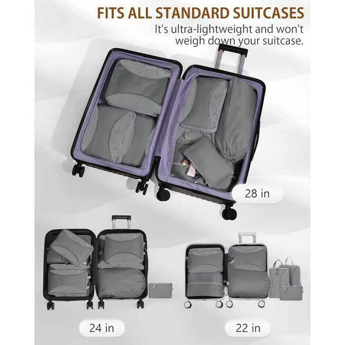 Органайзери для валізи Anjing Compression Cubes (10 шт.), сірі - компресійні куби для подорожей, набір для організації речей