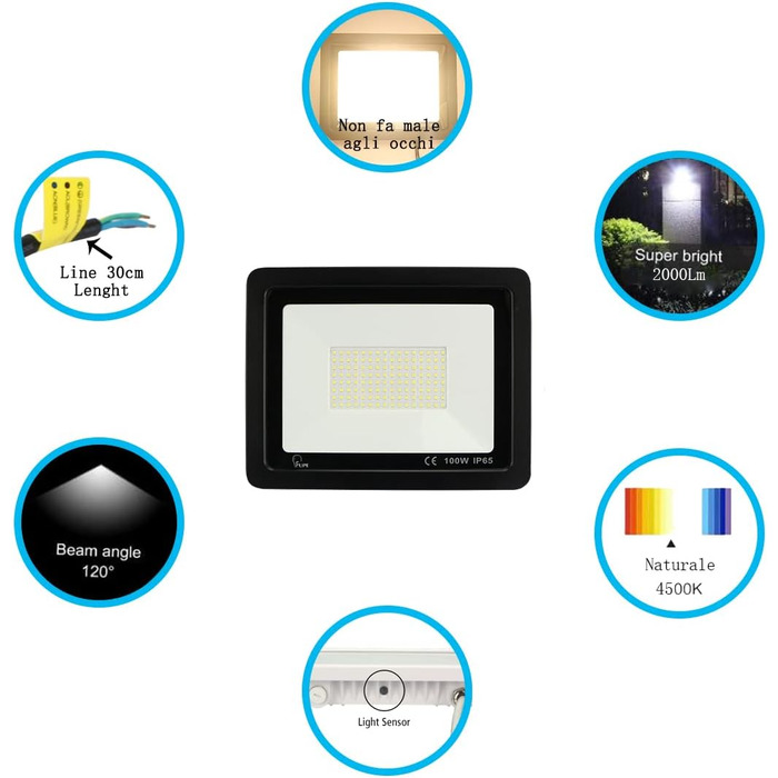 Outdoor LED Spotlights, 100W LED Spotlights, IP65 Waterproof Outdoor Floodlights, 10000LM LED Floodlights, 3000K Warm White Outdoor LED Floodlights, for Backyard, Garage, Hallway, Garden [Black] (4500k Neutral White, 100W [1 Piece] Black)