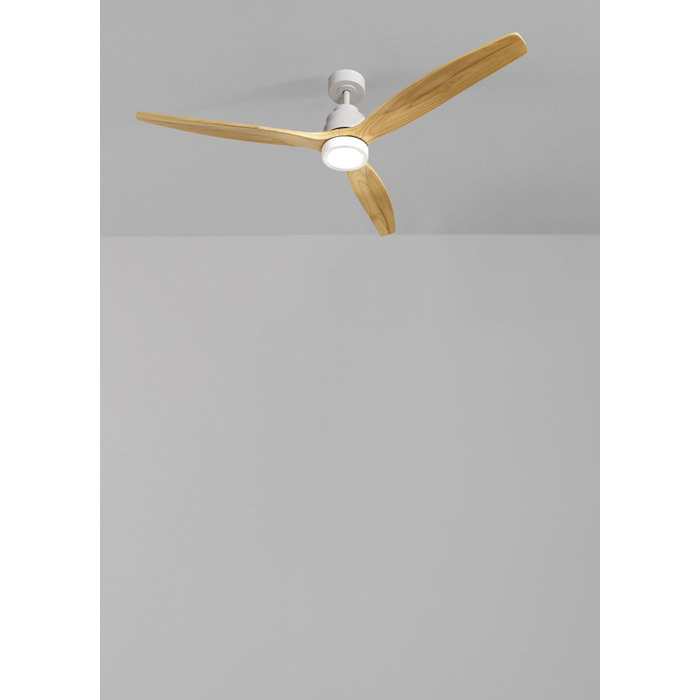 Вентилятор стельовий з підсвічуванням Windstylance Natural Wood L 152 см, білий, дерев'яні лопаті, Wi-Fi, пульт, 6 швидкостей, літо/зима
