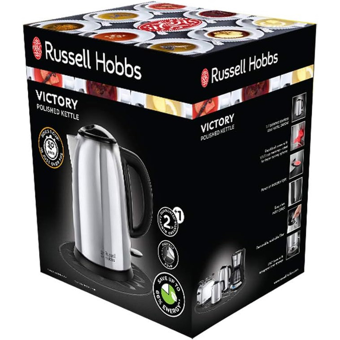 Електричний чайник Russell Hobbs Colours Plus Mocha з нержавіючої сталі (1,7 л, 2400 Вт) з функцією швидкого кип'ятіння, індикатором рівня води та фільтром від накипу