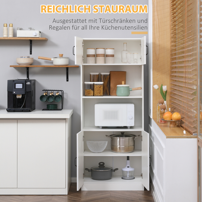 HOMCOM Kitchen Cabinet Kitchen Buffet Tall Cabinet with 2 Shelves and 2 Cabinets with Adjustable Shelves Microwave Shelf Anti-Tip Strap | Aosom