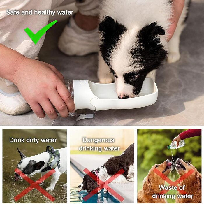 Складана пляшка для води для собак Canareen - портативна фляга для тварин для прогулянок, подорожей (біла, 350 мл)