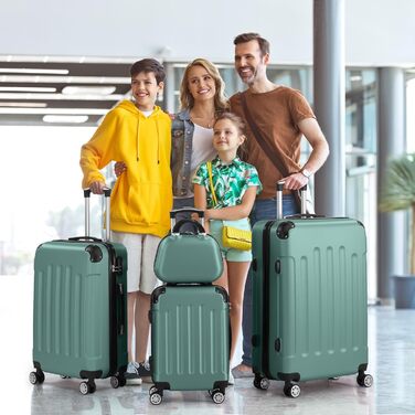 Набір валіз LALAHO 4 шт. з косметичками, з ABS пластику, рожевого кольору (Турквіс, смужки)