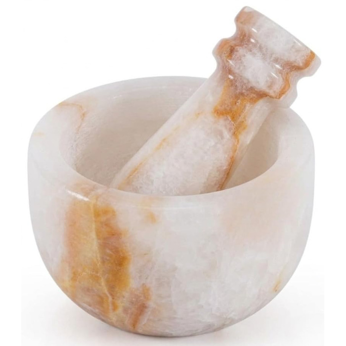 Ступка з товкачем з натурального білого мармуру (White Onyx), 7.6 см — ручна млинова ступка для часнику, спецій та трав, кухонний аксесуар