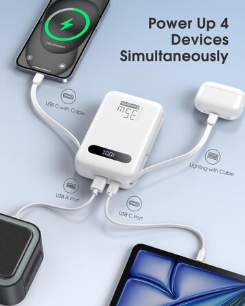 Powerbank 20000mAh з PD 35W, USB-C кабель, LED дисплеєм для iPhone, iPad, Samsung Galaxy та Huawei