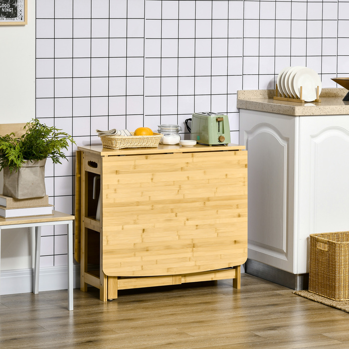 Стіл HOMCOM розкладний, кухонний стіл з полицею, регульовані ніжки, бамбук, натуральне дерево, 149,5 x 80 x 73,5 см